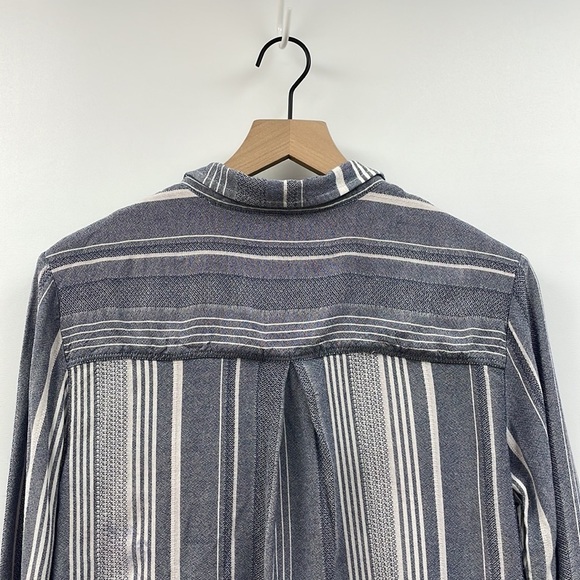 Anthropologie Maeve Chatham Striped Woven Chambray Button Down Shirt Blue Small - Picture 6 of 9